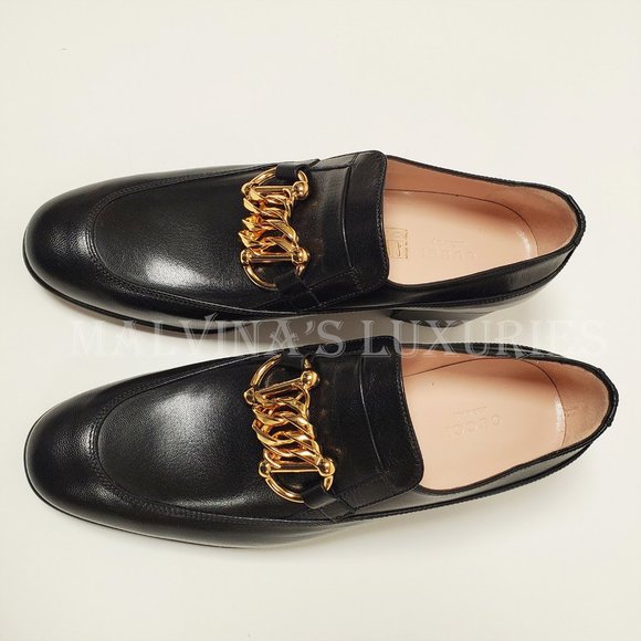 GUCCI SHOES EBAL BLACK LEATHER HORSEBIT CHAIN LOAFERS ICE LOLLY sz 39 9 US - Picture 6 of 16